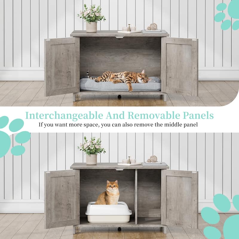 Modern Cat Cage Cabinet with Litter Box Enclosure, Multi-Functional Pet Furniture