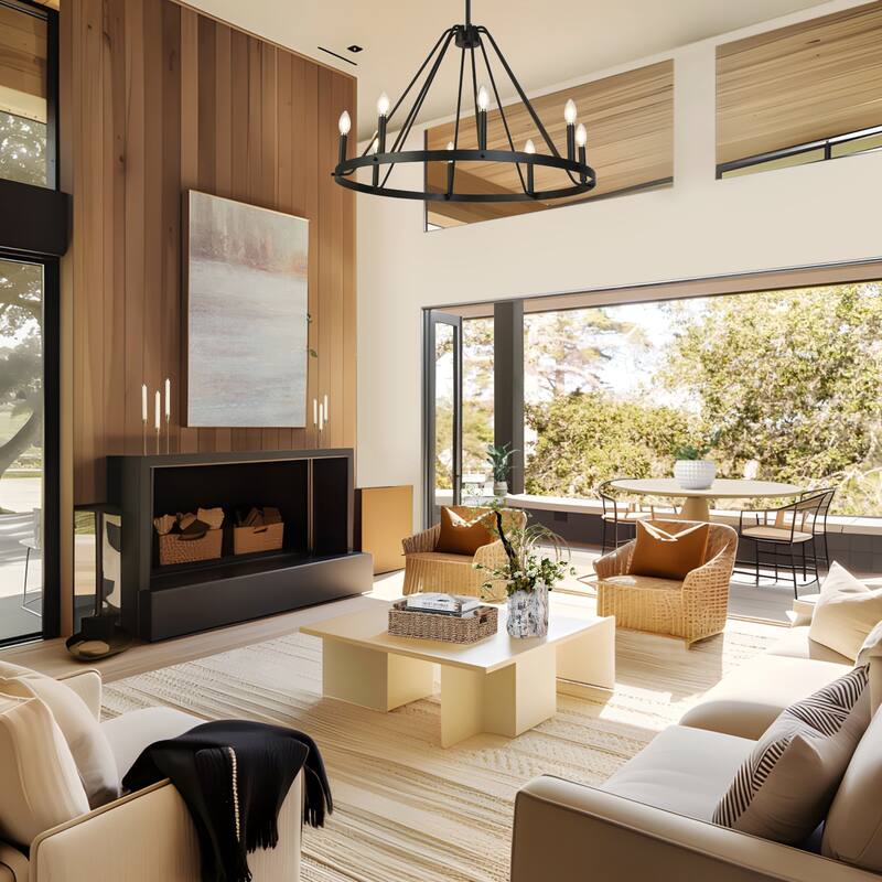 Modern Classic 8-Light Chandelier Matte Black Circular Light Fixture for Dining Room - 32.5 " × 20.5 "