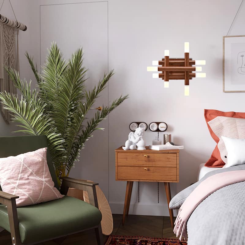 CurveCurio 13" Modern Wall Light Adjustable Color Temperature, Dimmable LED and Remote Control in Elegant Willow Wood Finish