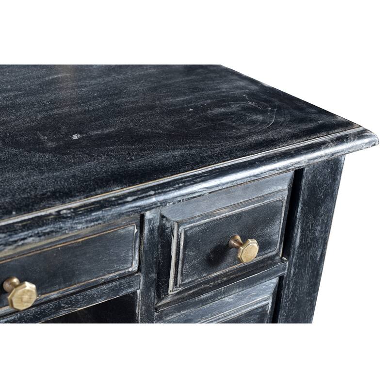 Martin 7-Drawer Desk in Cerused Black Finish - Black