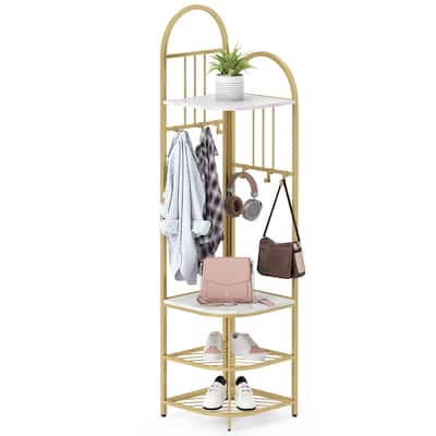Costway 4-Tier Coat Rack Corner Hall Tree with Shoe Storage Bench 6 - See Details