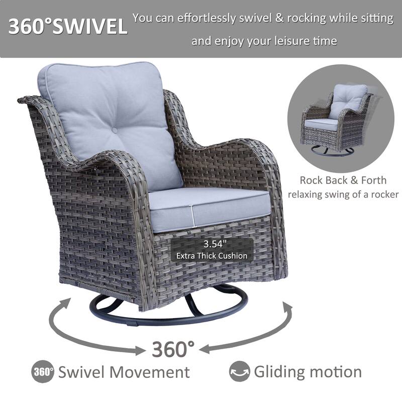 5 Piece Outdoor Wicker Patio Furniture Swivel Chair with Ottoman Set