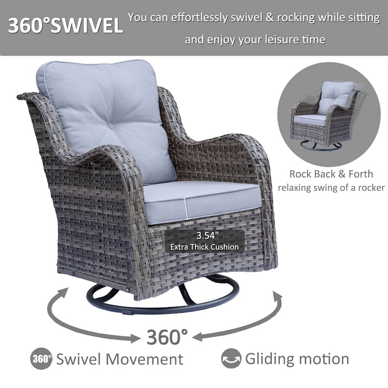 8 Piece Outdoor Wicker Patio Furniture Swivel Glider Chair Ottoman Set