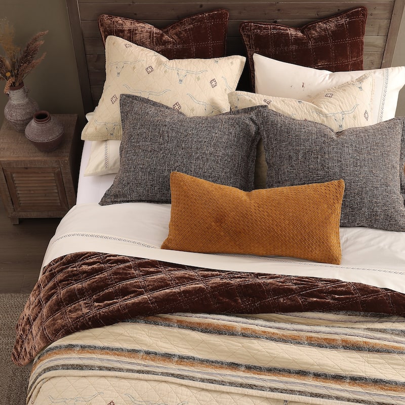 Paseo Road Maverick Longhorns Rustic Western Skull and Vintage Stripes Pattern 3 Piece Reversible Quilt with Pillow Shams