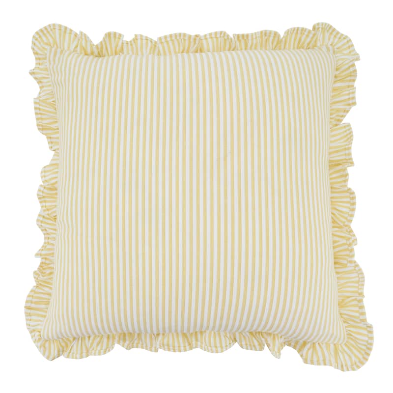 Striped Ruffle Edge Cotton-Blend Throw Pillow - Classic Cabana Stripe Design for Sofa, Bed & Accent Styling