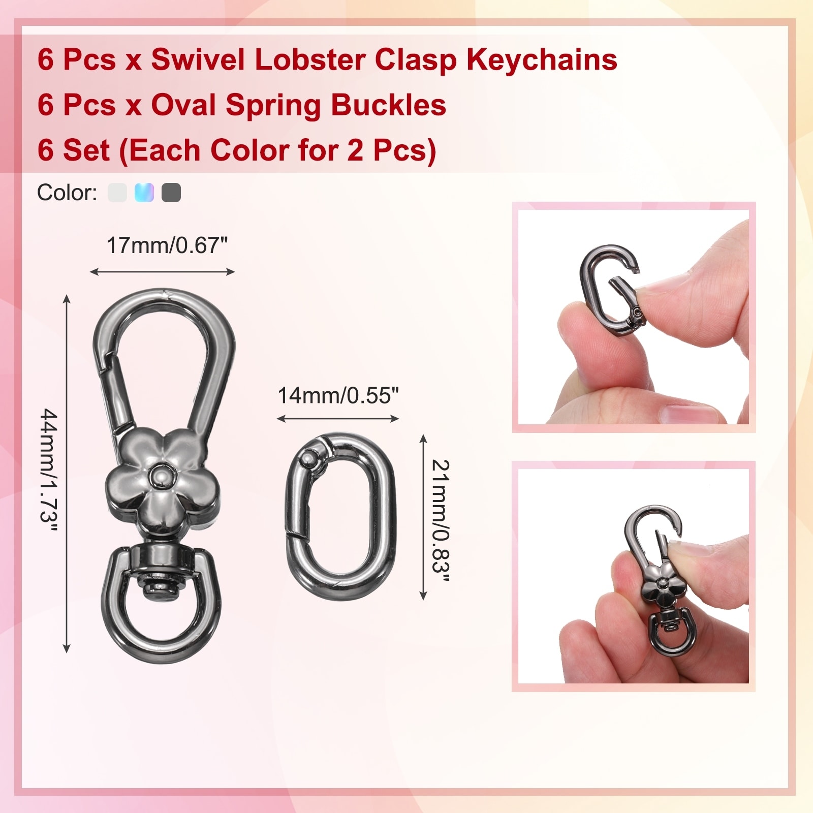 Metal Keychain Clip Swivel Lobster Claw Clasp Oval Key Ring Detachable Double Opening Snap Hooks for Craft - Normal