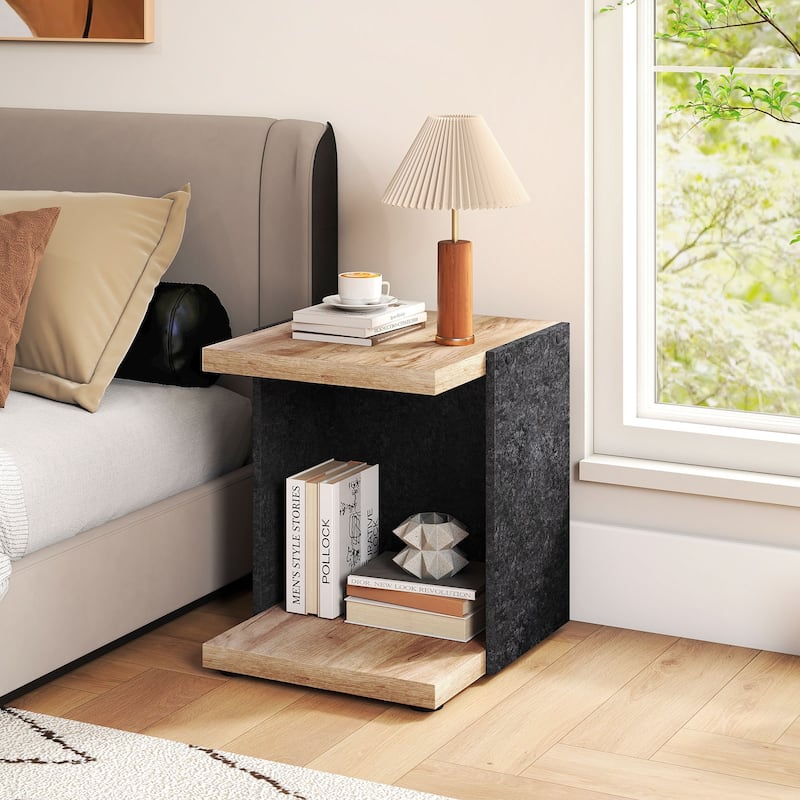 Costway 2-Tier Sofa Side Table set of 1/2 with Open Storage Shelf