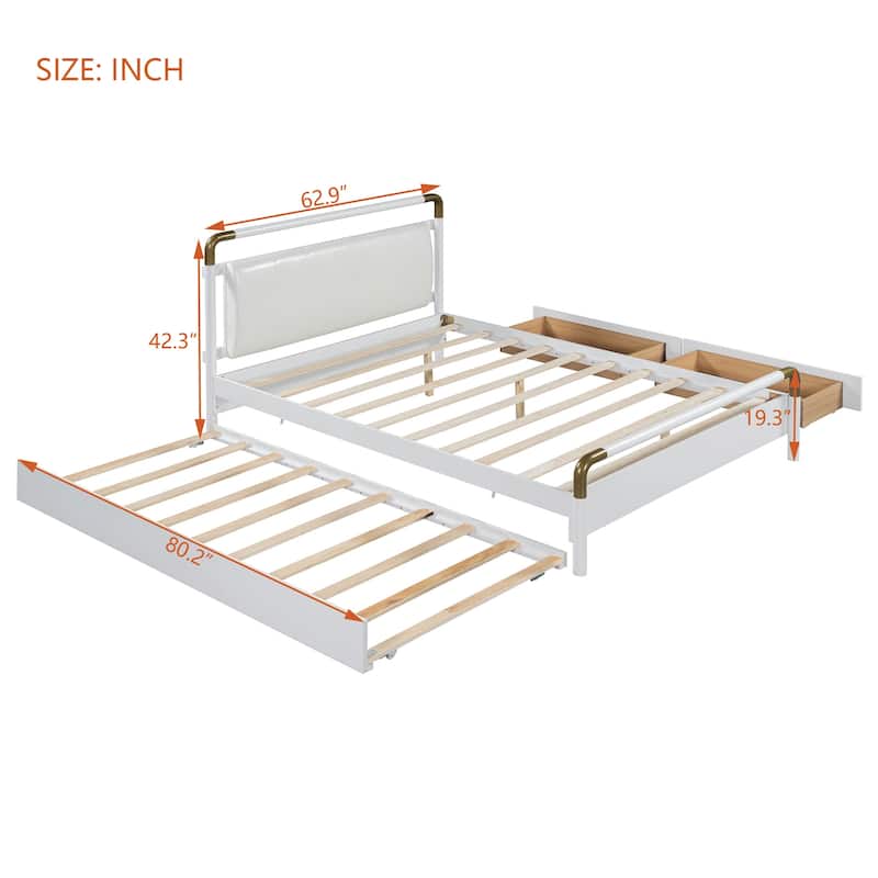 Queen Size Wooden Storage Platform Bed with 2 Big Drawers