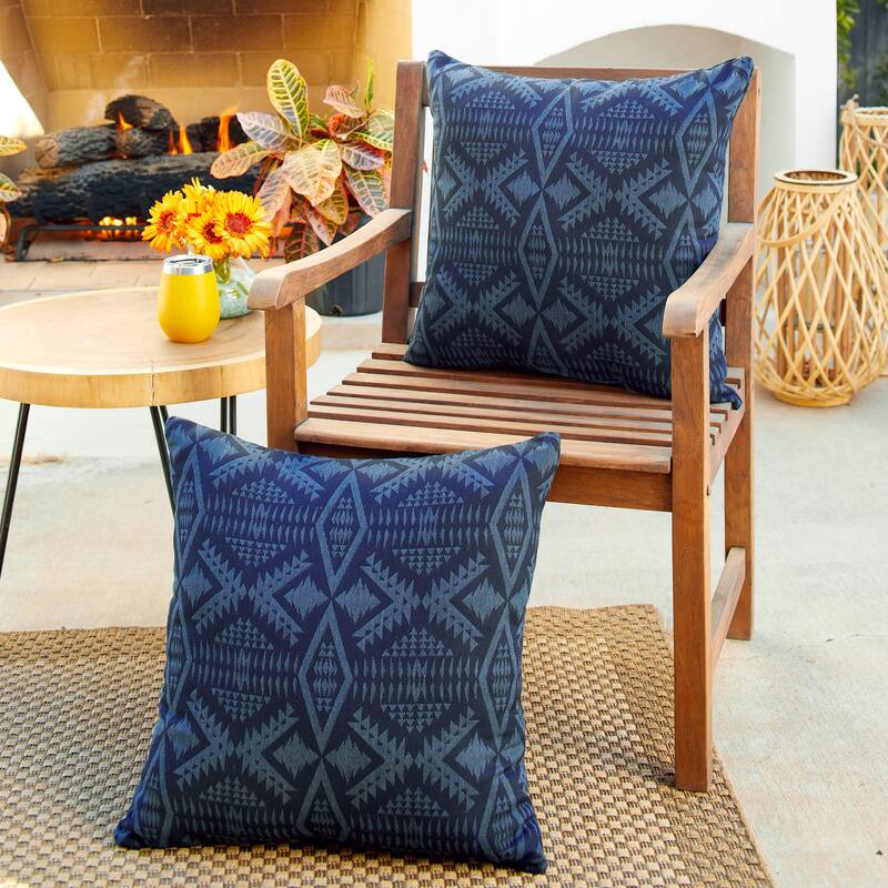 Sorra Home Sunbrella Pendleton Outdoor Knife Edge Pillow Set of 2 - 22 in H x 22 in W x 6 in D - Diamond River Midnight