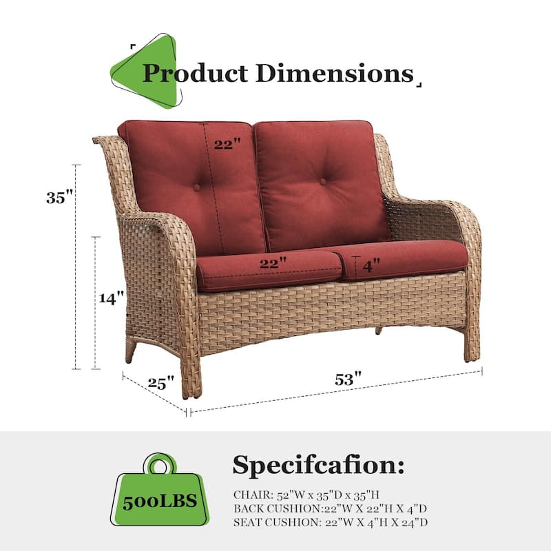 Pocassy Outdoor Loveseat Sofa 2-Seat PE Rattan