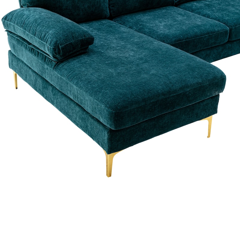 Living Room Chenille Fabric Sofa Sectional Sofa with Cushion Back, Pillow Top Arms, and Metal Legs