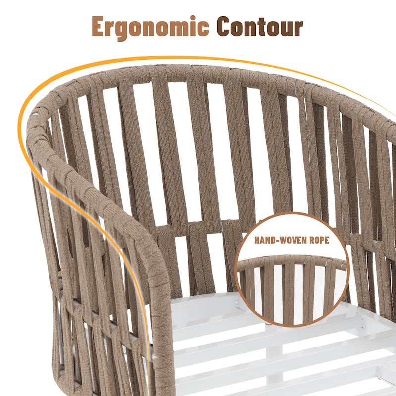 Patio Dining Chair Set - Metal Frame with Woven Rope Seat