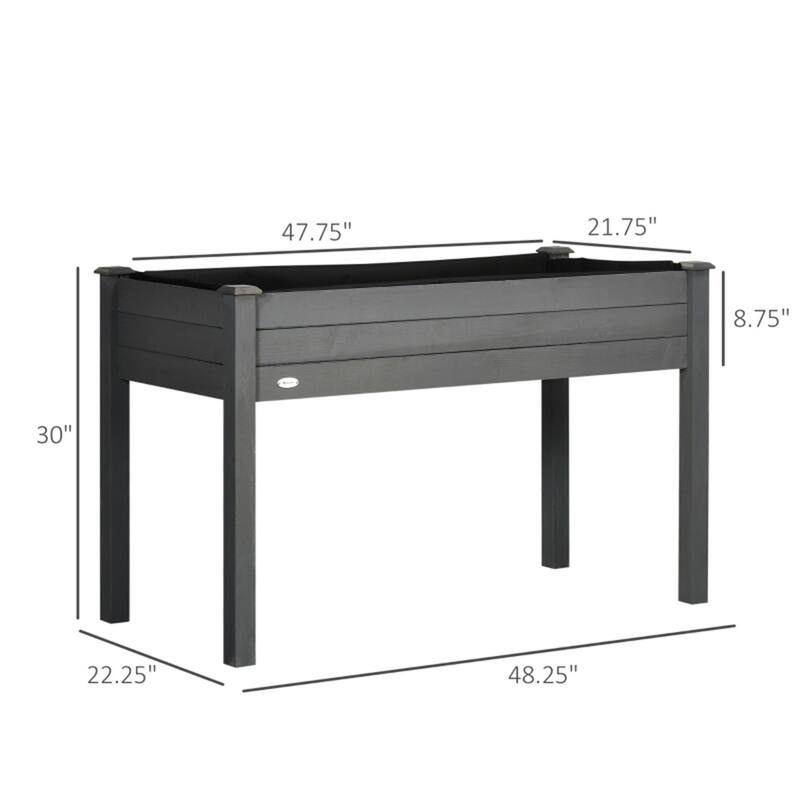 Dark Grey Fir Wood Elevated Garden Raised Bed with Legs and Self-Drain Design - 48.25" L x 22.25" W x 30" H