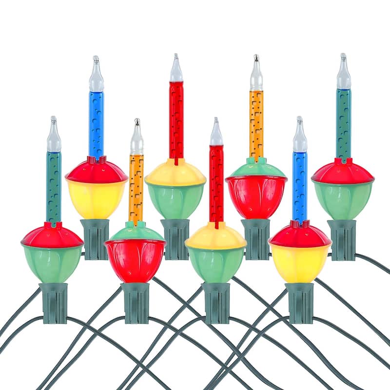 7 Light Traditional Christmas Bubble Light Set, Red and Yellow Liquid, 7 Feet - Green - Glass