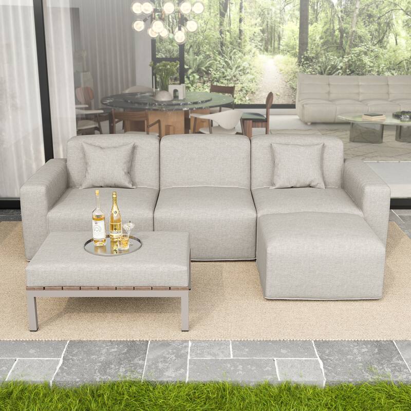 5-Piece Modular Sets Sectional Sofa Set Patio Conversation Sets - Beige