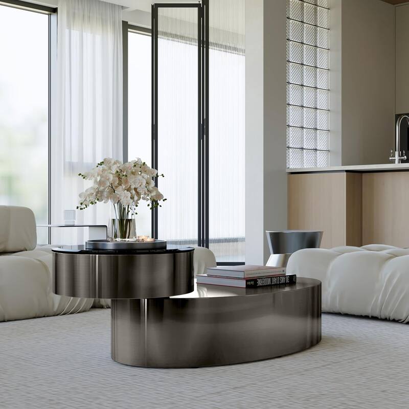 Classic and Luxurious 50 inch 2 Tiers Rotatable Oval Coffee Table Center Table