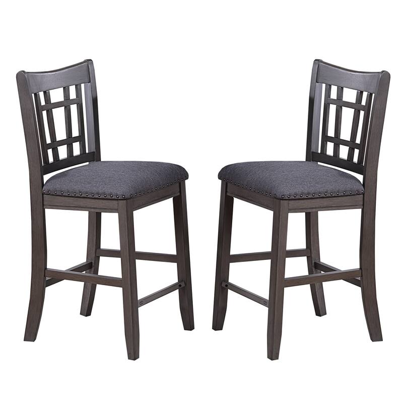 Set of 2 Upholstered Dining Chairs with Open Square Back in Grey - Set of 2 - Grey