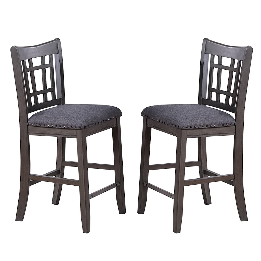 Set of 2 Upholstered Dining Chairs with Open Square Back in Grey