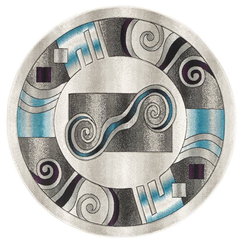 Orelsi Collection Abstract Area Rug with Hand Carved Accents - 5'2'' Round - Light Grey/Blue