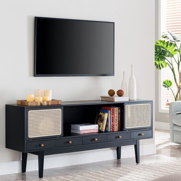 Modern Tv Stand Mid Century Media Console Contemporary Black Entertainment Table 