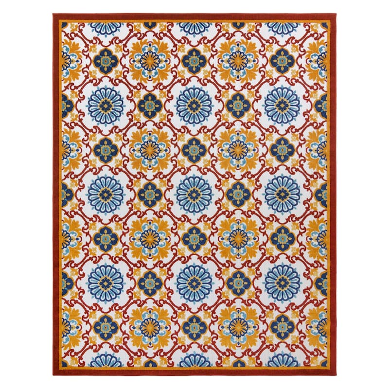 Gertmenian Fosel Chora Red Modern Floral Tile Indoor/ Outdoor High-Low Area Rug