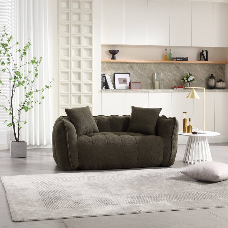 Olive Green 65.1" Chenille Loveseat Accent Chair with Pillows