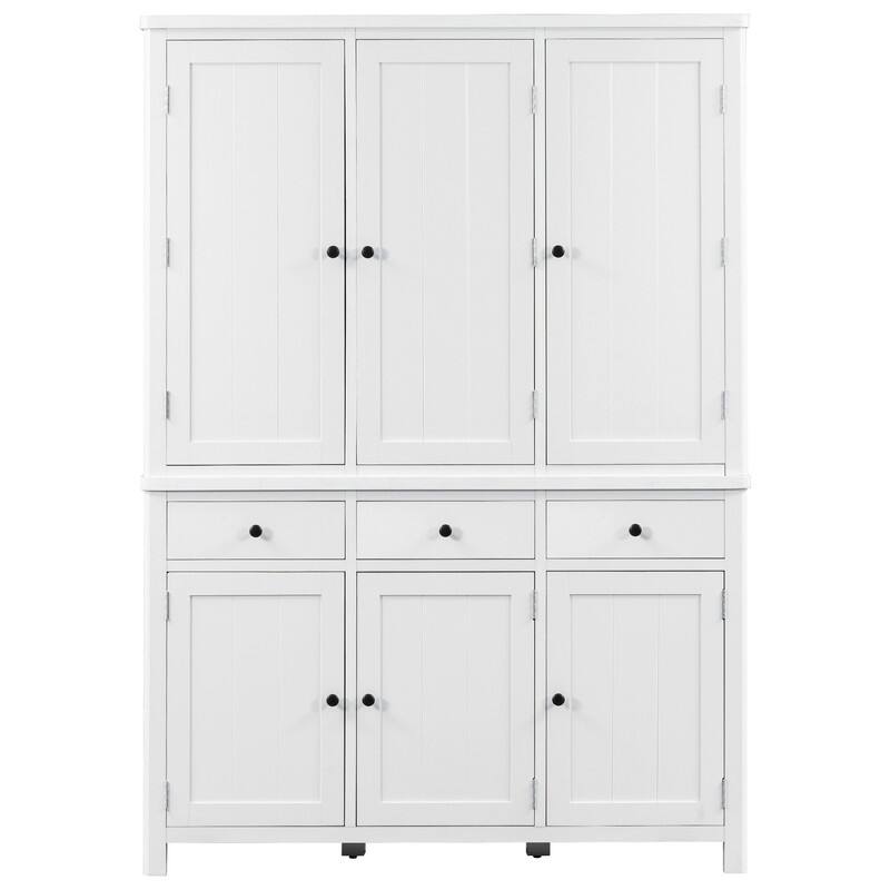 Farmhouse 74.8"Tall Freestanding Kitchen Pantry with Door Shelves,Adjustable Shelves, Pull-out Trays and Drawers