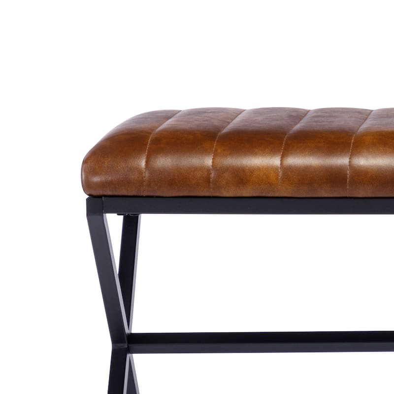 Tufted Faux Leather 46.5" Length Upholstered Dining Bench with Metal X Legs