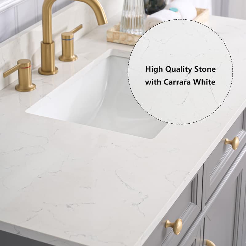 35''H Solid Wood Bath Vanity With Carrera White Quartz Top and Sink
