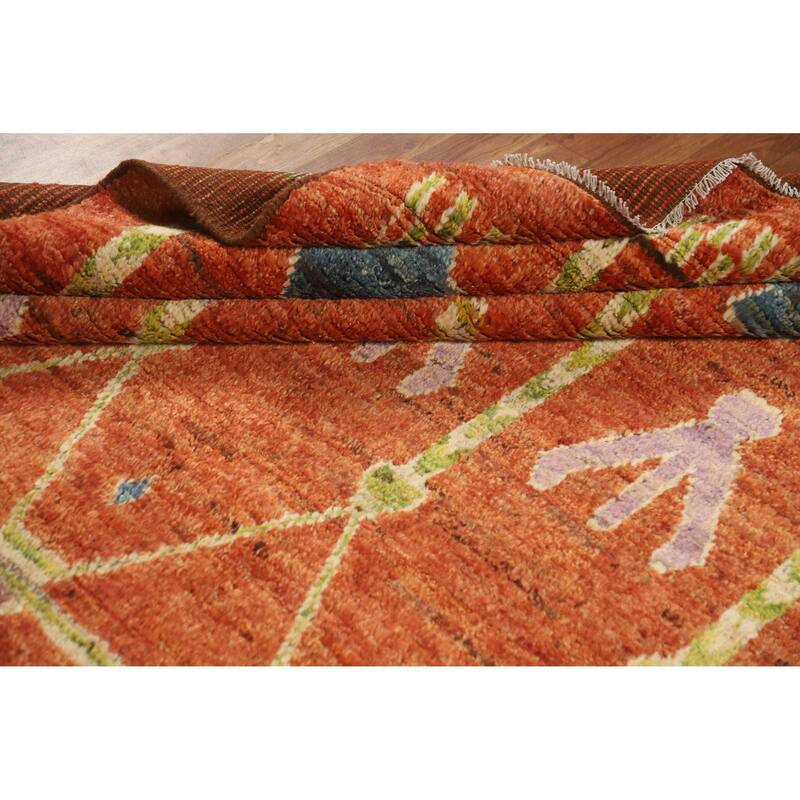 Moroccan Oriental Area Rug Handmade Geometric Wool Carpet - 6'9" x 9'9"