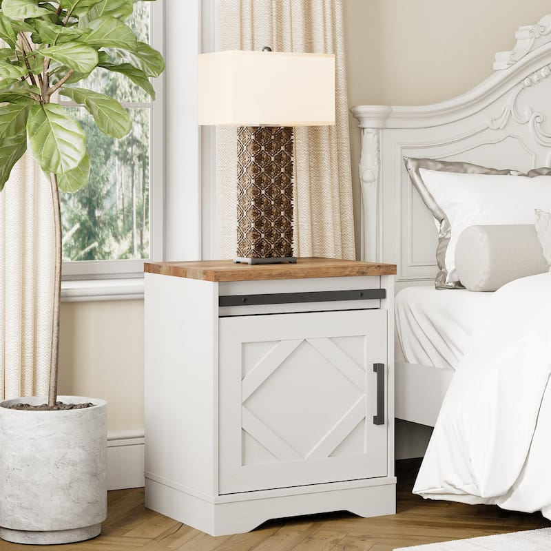 WAMPAT Farmhouse Nightstand with Drawer and Cabinet for Bed Room - Antique White - 1-drawer