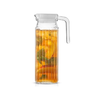 JoyJolt Beverage Serveware Glass Pitcher with Handle & 2 Lids