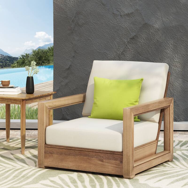 Westchester Acacia Wood Outdoor Club Chair with Cushion by Christopher Knight Home - Brown Wash+Beige