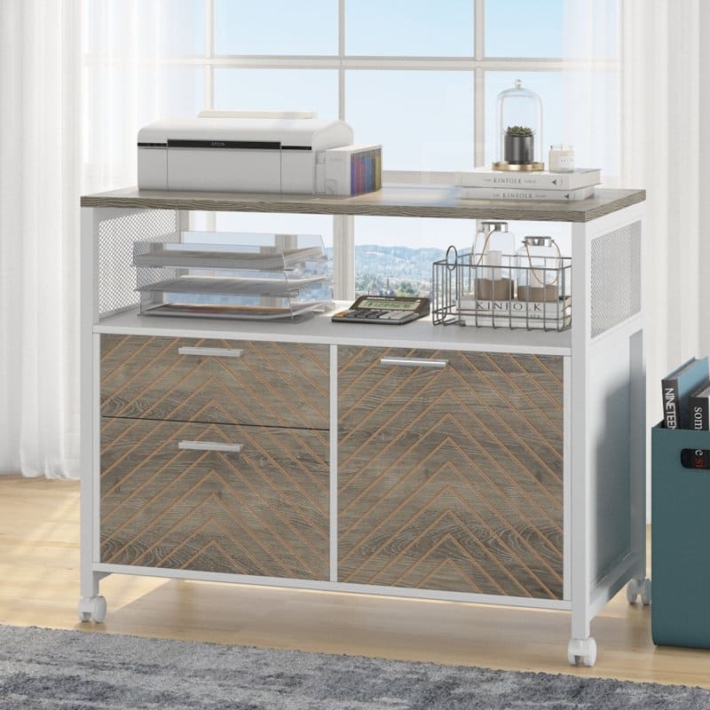 L Shaped Desk with Drawer, Executive Desk and lateral File Cabinet, 2 Piece Home Office Furniture