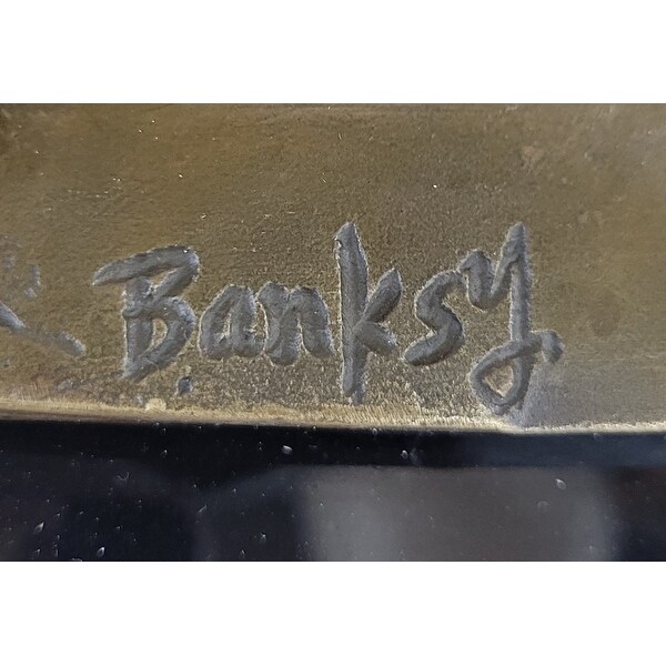 Banksy Bronze Sculpture, Lost Wax Method, Brown Patina, Marble