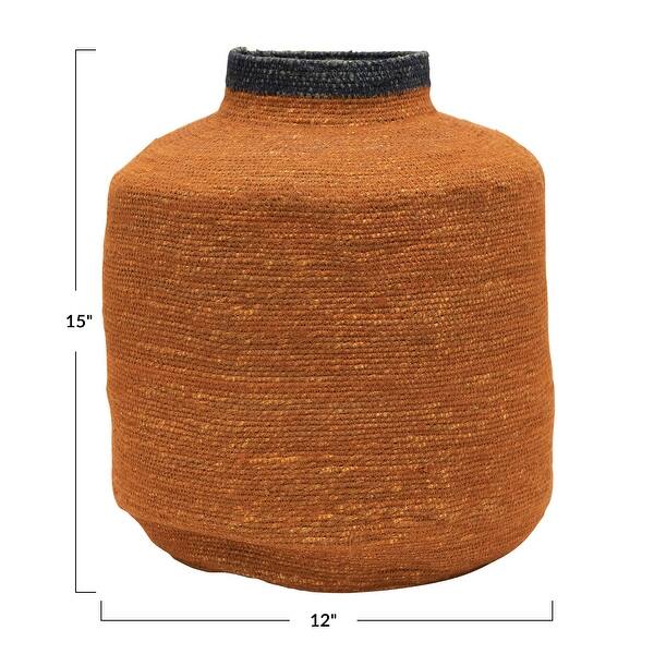 Hand-Woven Seagrass Basket, Orange & Navy