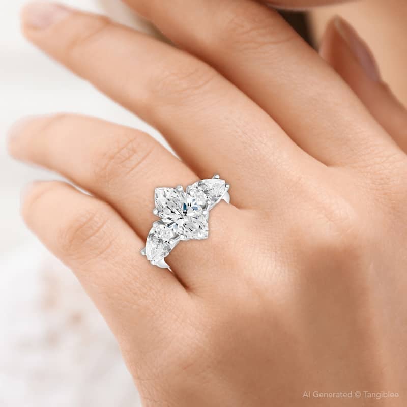 Certified 5Ct TW Marquise & Pear Three Stone Engagement Ring Gold Lab Grown