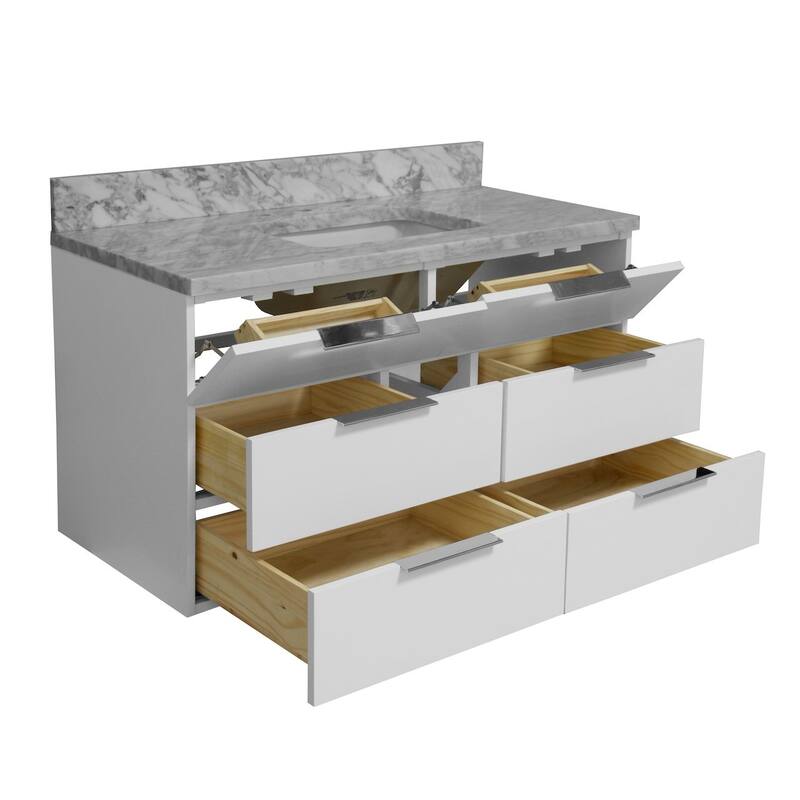 KitchenBathCollection Oslo 42" Floating Wall-Mounted Bathroom Vanity with Carrara Marble Top