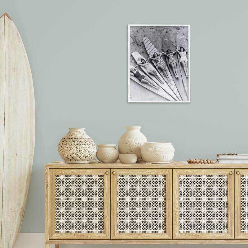 Stupell Vintage Women on Surfboards Framed Giclee Art Design By Arlington Prints