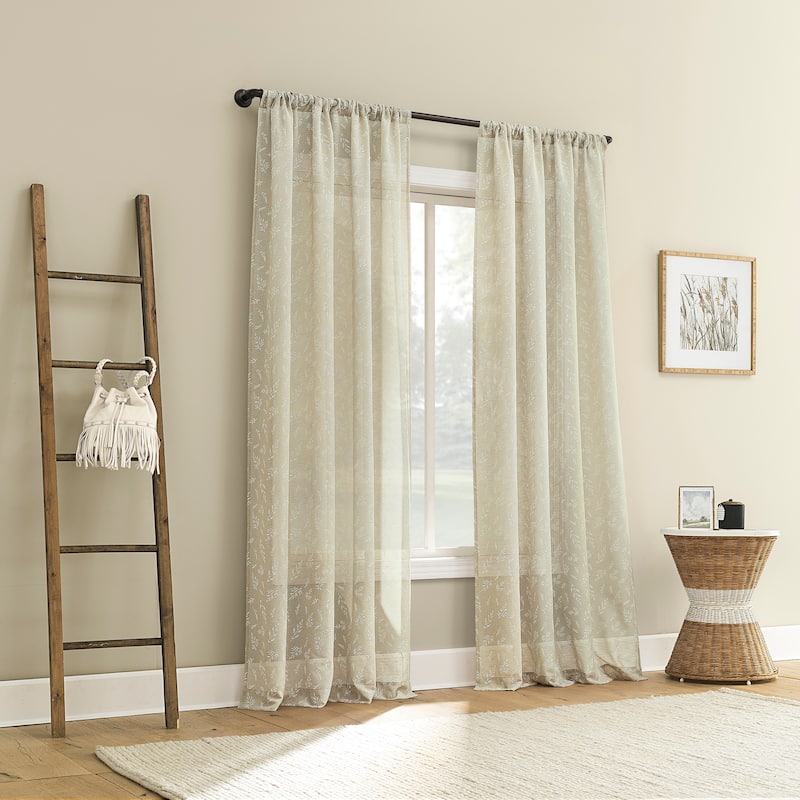 No. 918 Briarwood Delicate Leaf Textured Sheer Rod Pocket 1-Piece Curtain Panel, Single Panel