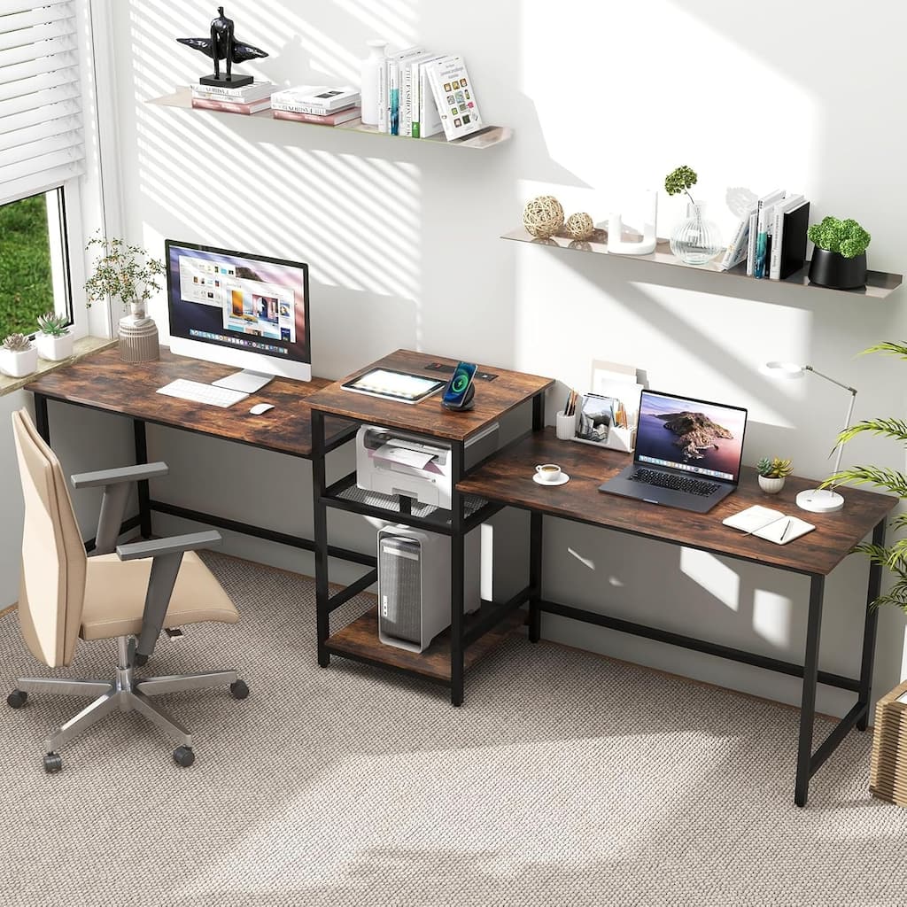 2 Person Outlets Gaming Desk Study Writing Table Workstation