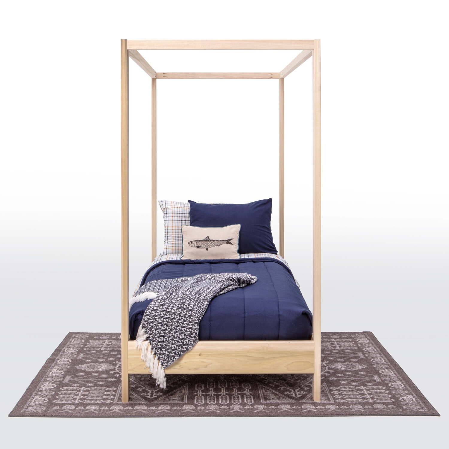 Twin Size Bed Coastal Cottage Style Platform Bed Solid Wood Bed Frame