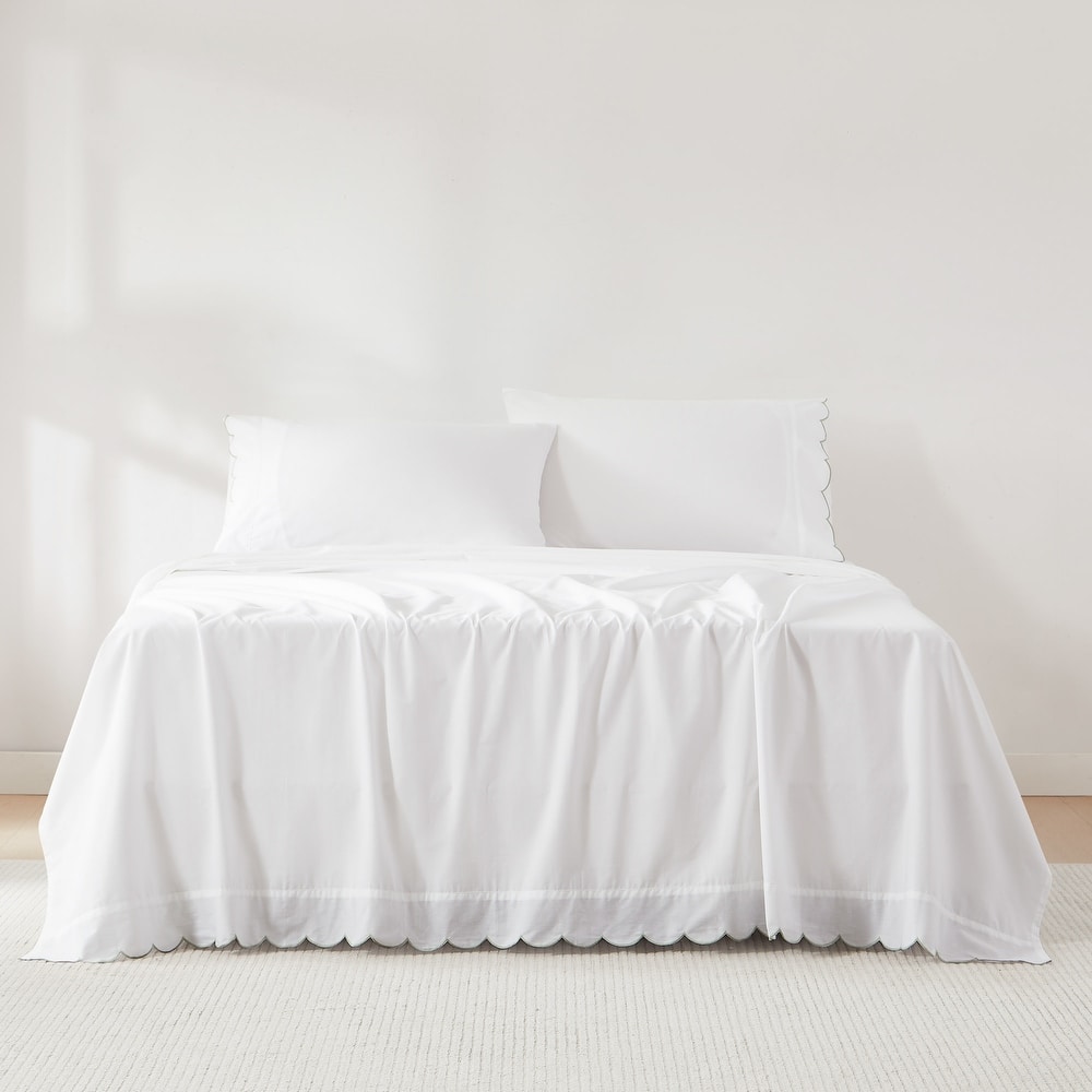 Lush Decor Coastal Chic Scalloped Edge Cotton 4-Piece Sheet Set