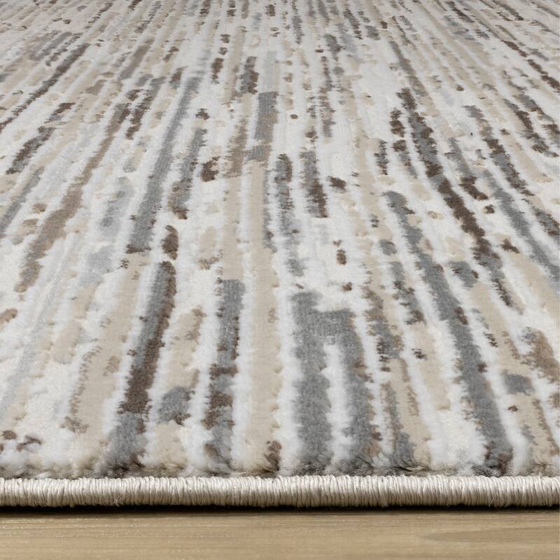 Alpine Rug Co. London Cream Beige Grey Lines Area Rug