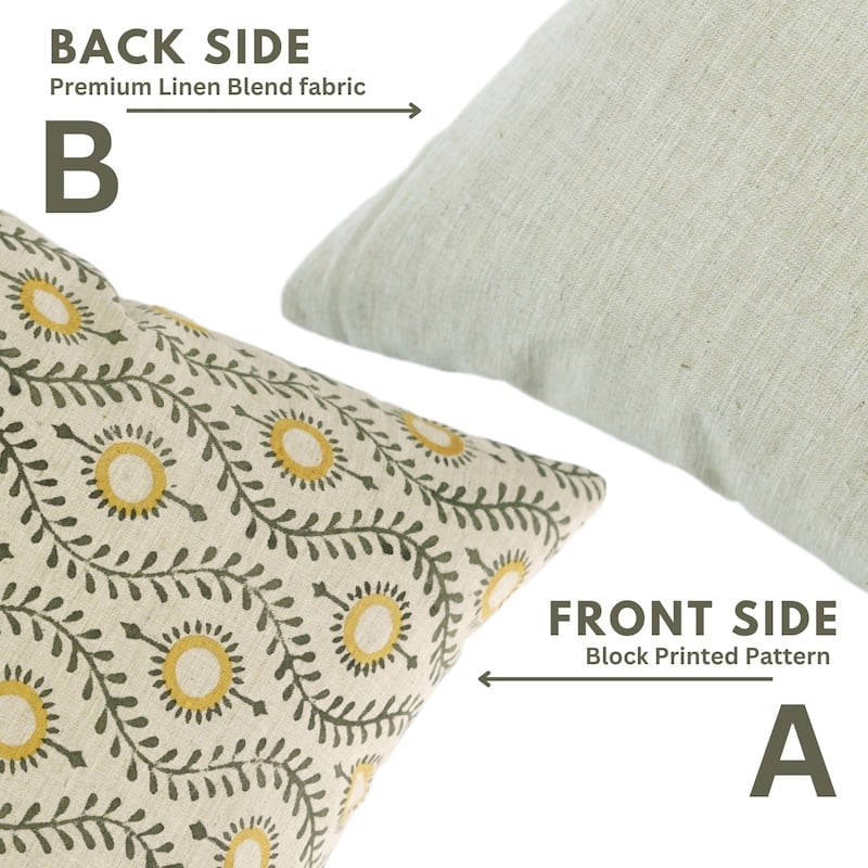 Fabdivine Handmade Floral or Weave Yellow Pillow Cover in Soft Linen for Block Print Room Boho Spring Home Décor, Lehar