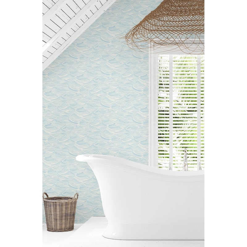 Seabrook Designs Seaside Waves Prepasted Wallpaper - 20.5 in. W x 33 ft. L