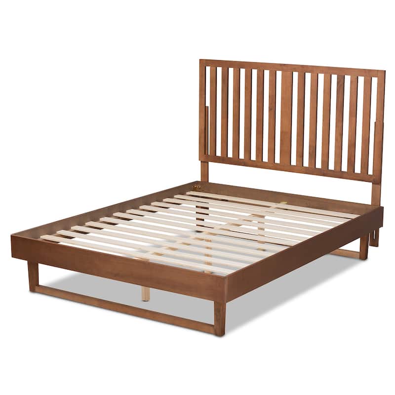 King Size Platform Bed - Modern Wood Bed Frame - Walnut Brown Finish - Bedroom Furniture