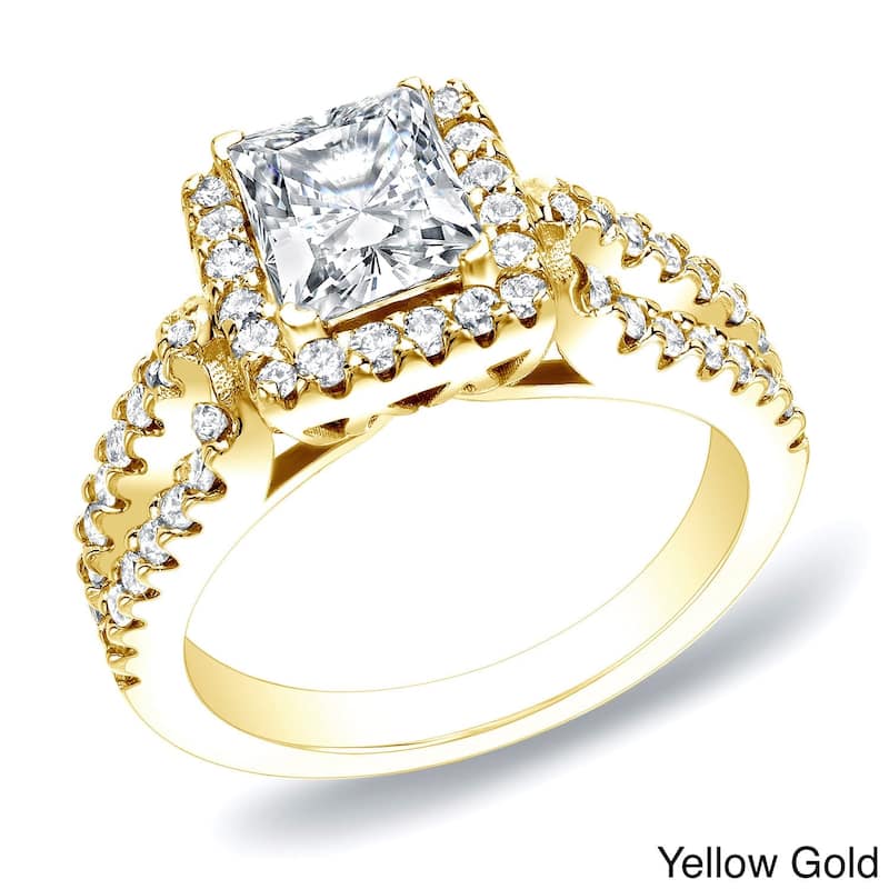Auriya 14k Gold 1 3/4ctw Princess-cut Halo Diamond Engagement Ring - Yellow - 4