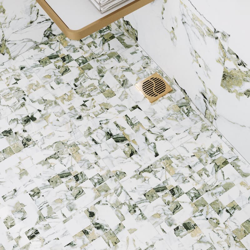 Merola Tile Touche 2" Square Jade 11-3/4" x 11-3/4" Porcelain Mosaic Floor and Wall Tile - (1 Tile)