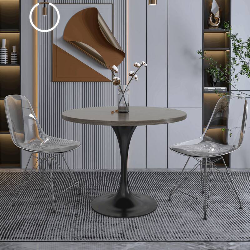 LeisureMod Verve 36" Round Dining Table with MDF Wood TableTop and Black Steel Base for Kitchen & Dining Room